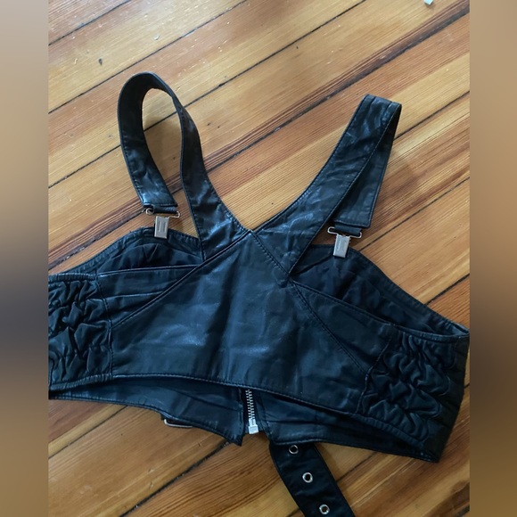 Vintage 80s CHIA Black Leather Moto Bra Top Motorcycle Punk M - Picture 3 of 7